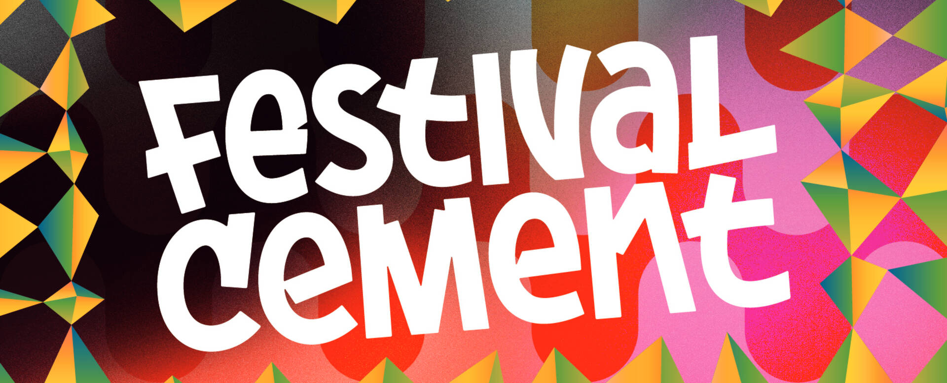 Kleurrijk logo met de tekst "Festival Cement" in een speelse letterstijl.
