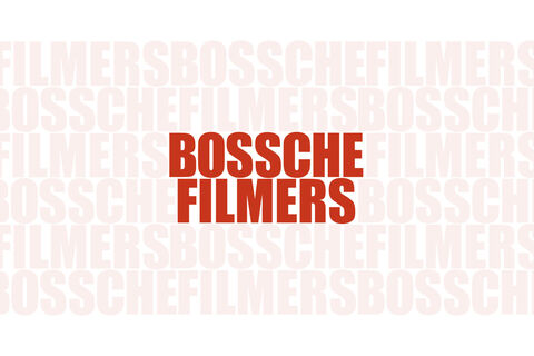 Logo van Bossche Filmers met de tekst in rode letters, herhaald op een lichte achtergrond.
