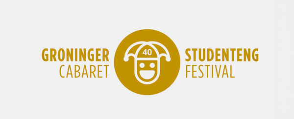 Logo van het Groninger Cabaret Studentenfestival met een lachend gezicht en een hoed.