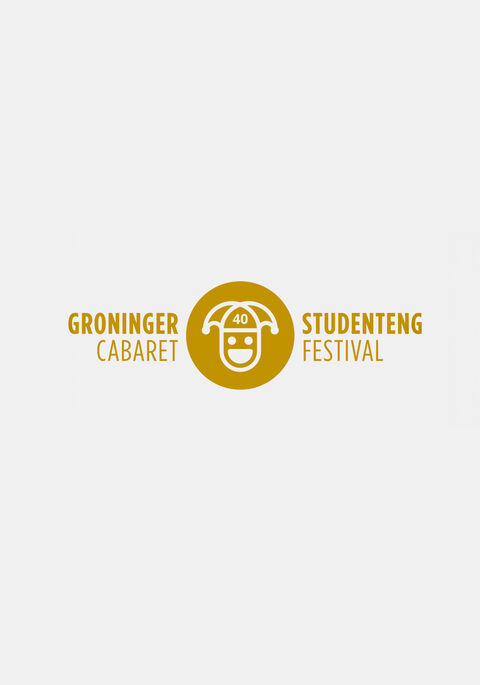 Logo van het Groningse Cabaret Studentenfestival, met een afbeelding van een gezicht en de tekst in een cirkel.